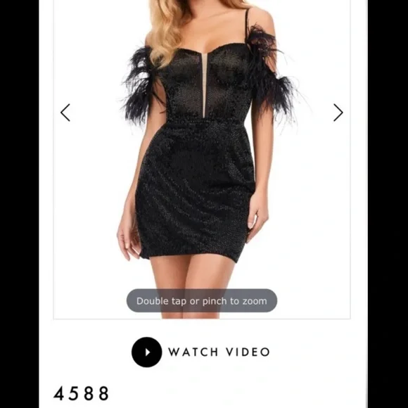 Ashley Lauren Black Feathered Mini Dress - Picture 2 of 4